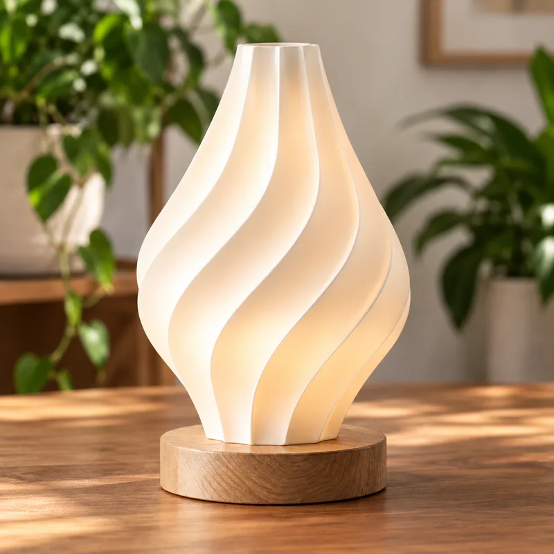 White lamp in a living room, example of a different photo